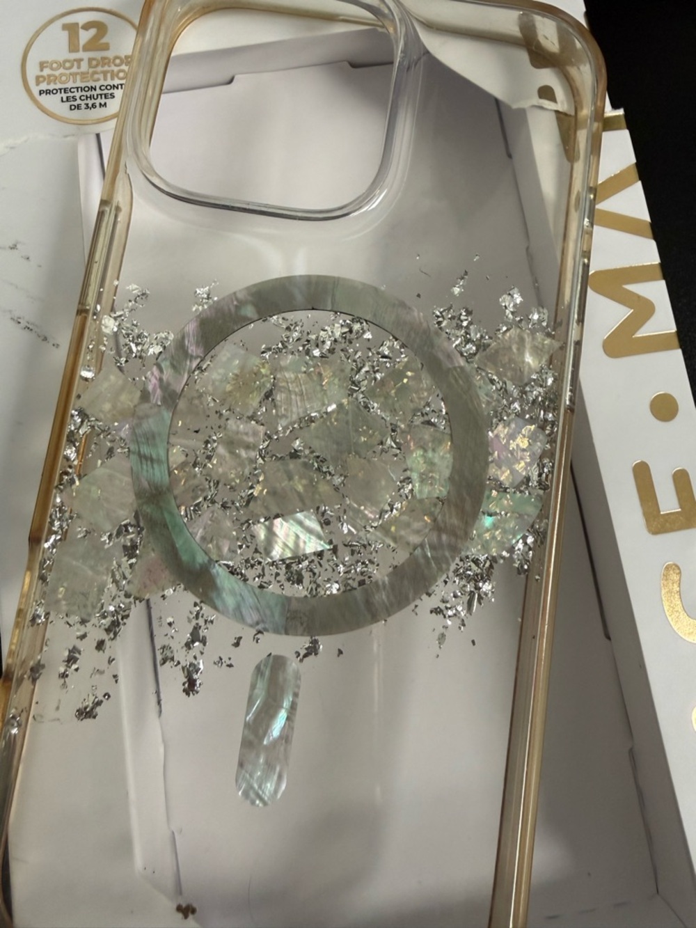 Case-Mate Clear Iridescent Glitter Phone Case with Ring - Clear/Gold - Picture 2 of 5